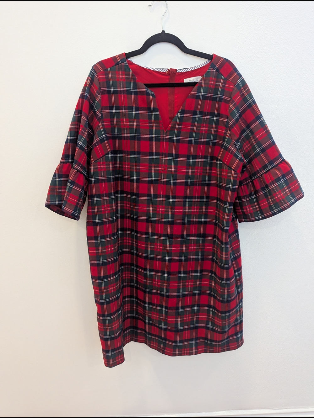 Draper James Red Plaid Shift Dress with Ruffled Sleeve